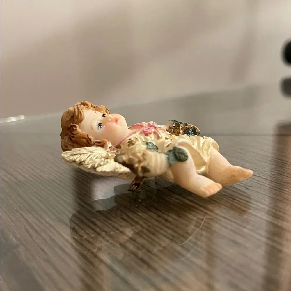Vintage Charming Angel Figurine with Gold and Cream Dress Brooch